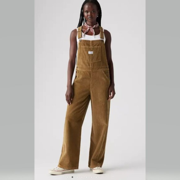 Levis Premium Baggy Corduroy Women's Overalls in Ermine Tan NWT - Picture 2 of 10